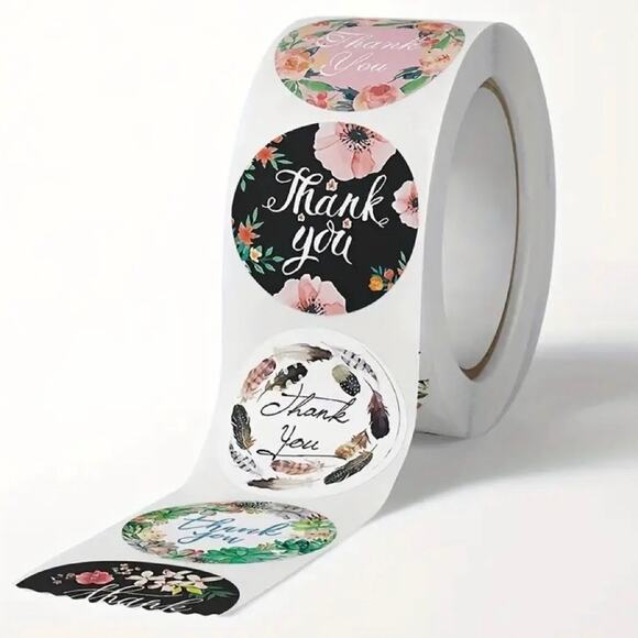 New 500 Piece Roll Self-Adhesive Thank You Stickers - 8 Designs - Picture 3 of 4